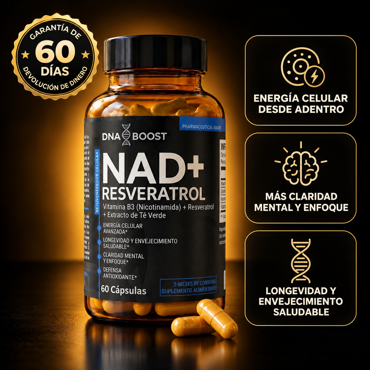 NAD + RESVERATROL │ 60 Cápsulas.